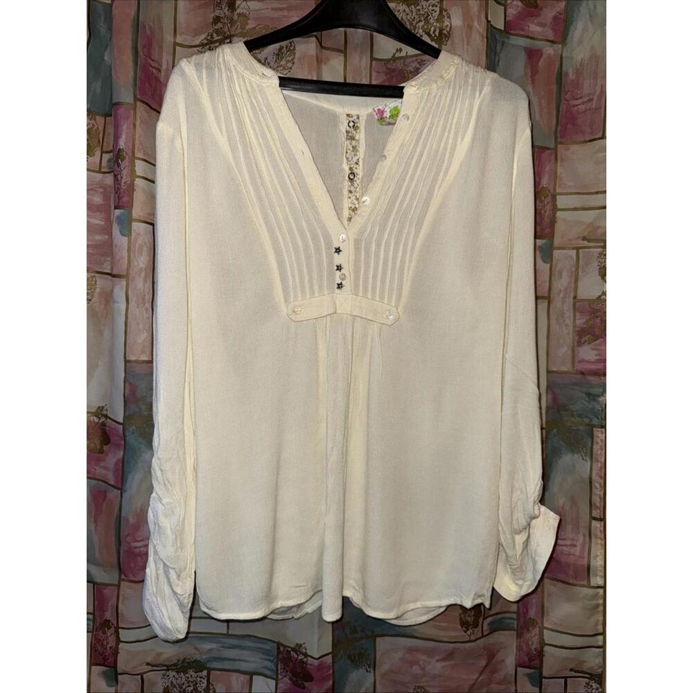 Stylish Free People Women's Snap Out Of It Tunic XS Off White Pleated ButtonBack